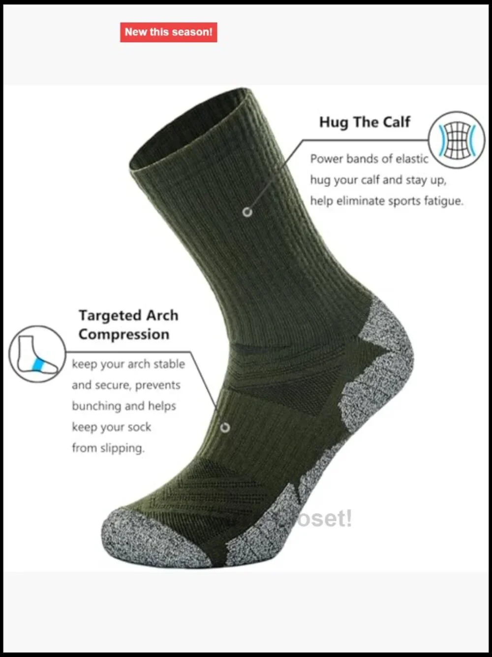 Crew Hiking Socks, Moisture Wicking, Arch Compression, Cushion Boot Socks